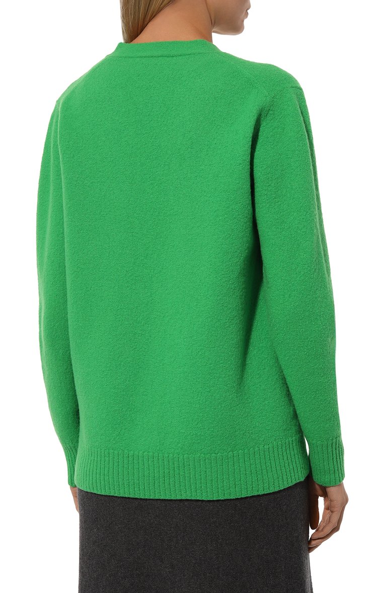 Женский шерстяной кардиган JIL SANDER зеленого цвета, арт. J01HP0002/J14603 | Фото 4 (Материал внешний: Шерсть; Рукава: Длинные; Длина (для топов): Стандартные; Женское Кросс-КТ: кардиган-трикотаж; Стили: Минимализм; Застежка: Пуговицы; Автоматизация состава: Проставлено; Автоматизация ТО: Проставлено)