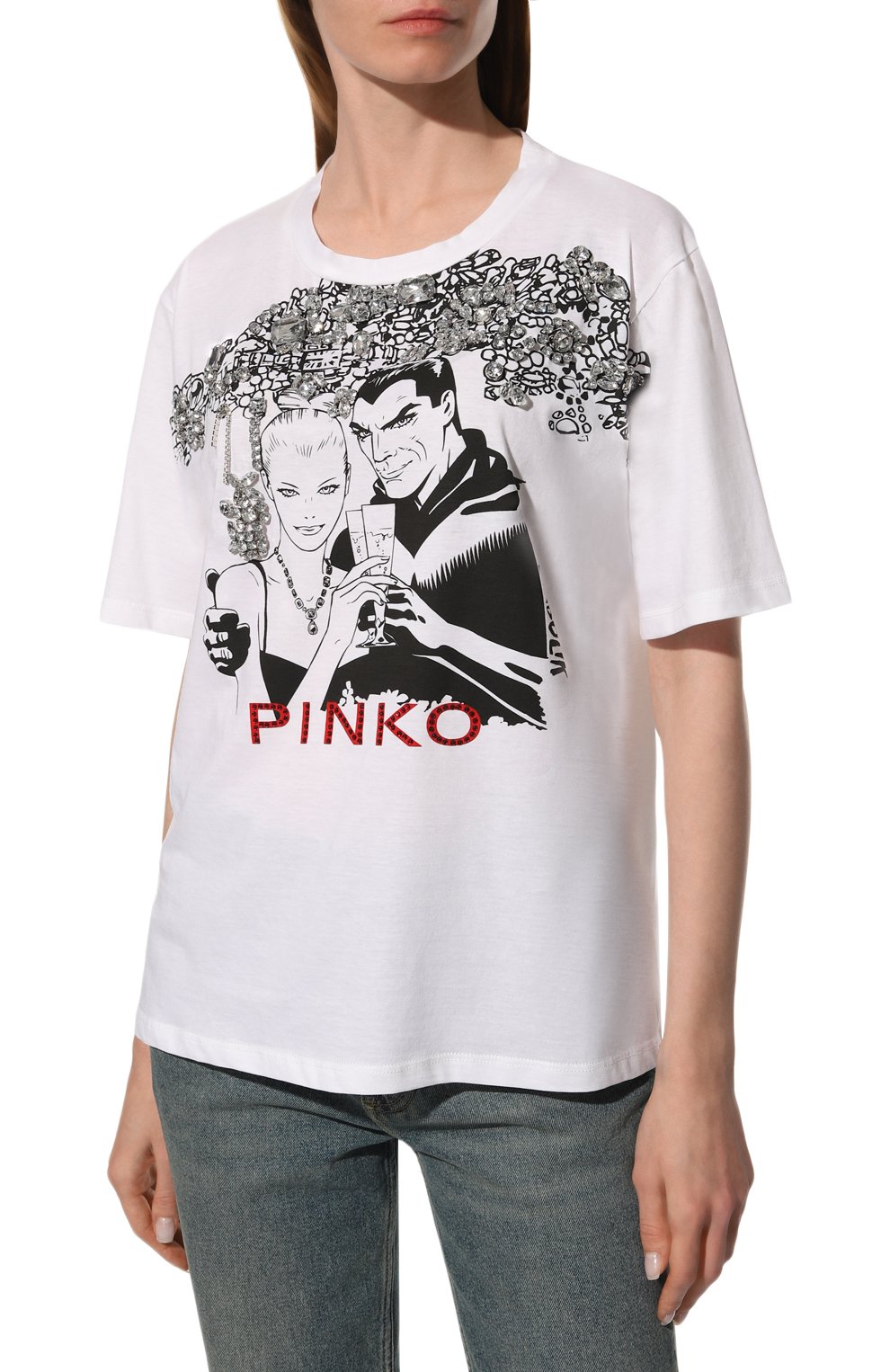 Хлопковая футболка PINKO белого цвета по цене 34550 руб., арт. 1L109A-Y5SN, фото 3 Хлопковая футболка PINKO, арт. 1L109A-Y5SN, фото 3