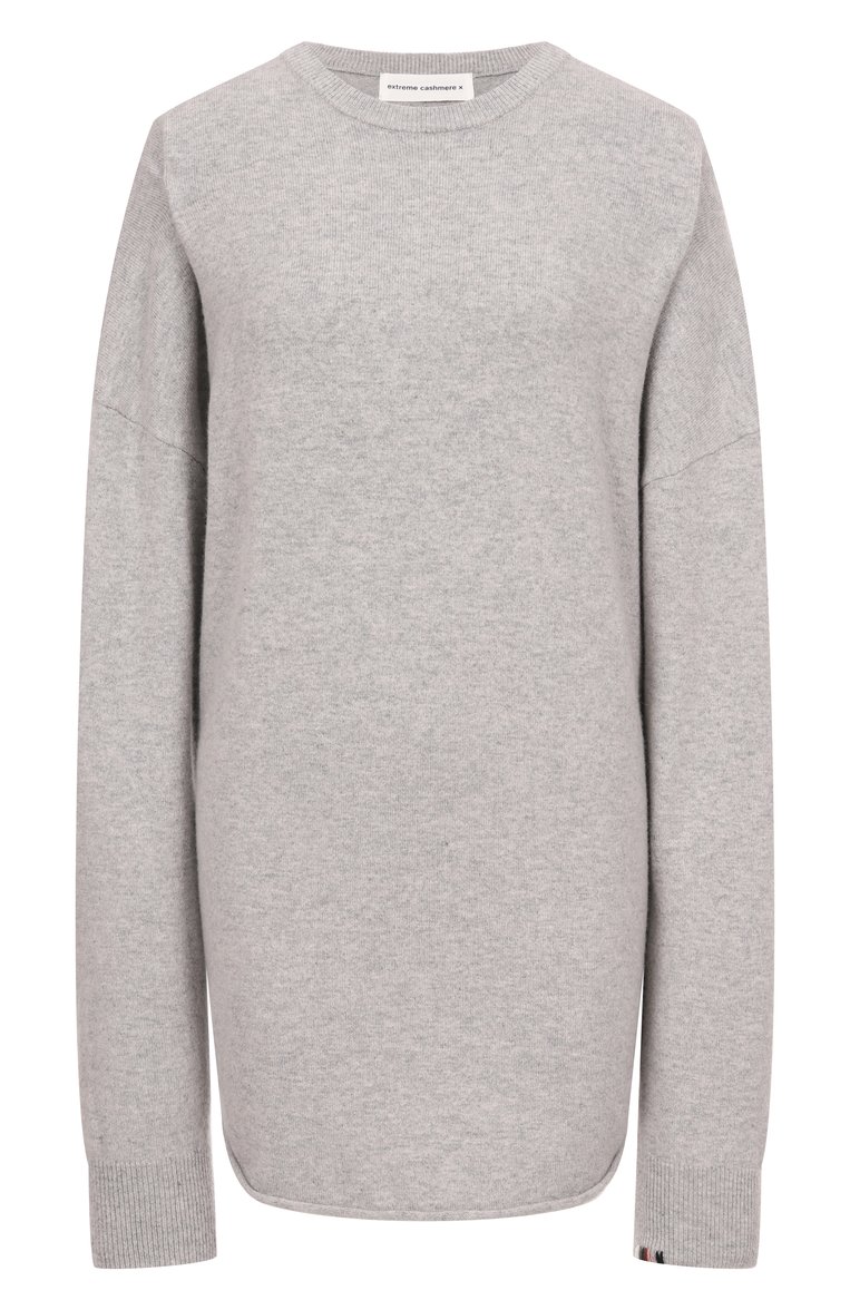Женский кашемировый пуловер EXTREME CASHMERE серого цвета, арт. 053-003-01-FE-01 | Фото 1 (Материал внешний: Шерсть, Кашемир; Рукава: Длинные; Длина (для топов): Удлиненные; Женское Кросс-КТ: Пуловер-одежда; Стили: Кэжуэл)