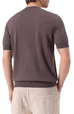 Мужской хлопковый джемпер BRUNELLO CUCINELLI коричневого цвета, арт. M29805200 | Фото 4 (Рукава: Короткие; Материал внешний: Хлопок; Длина (для топов): Стандартные; Вырез: Круглый; Принт: Без принта; Мужское Кросс-КТ: Джемперы; Стили: Кэжуэл)