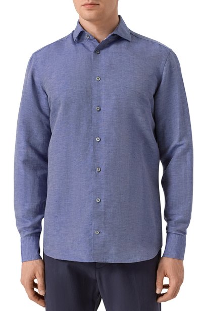 Льняная рубашка VAN LAACK темно-синего цвета по цене 36100 руб., арт. VL-RIK0S-TF02W/150316, фото 3 Льняная рубашка VAN LAACK, арт. VL-RIK0S-TF02W/150316, фото 3