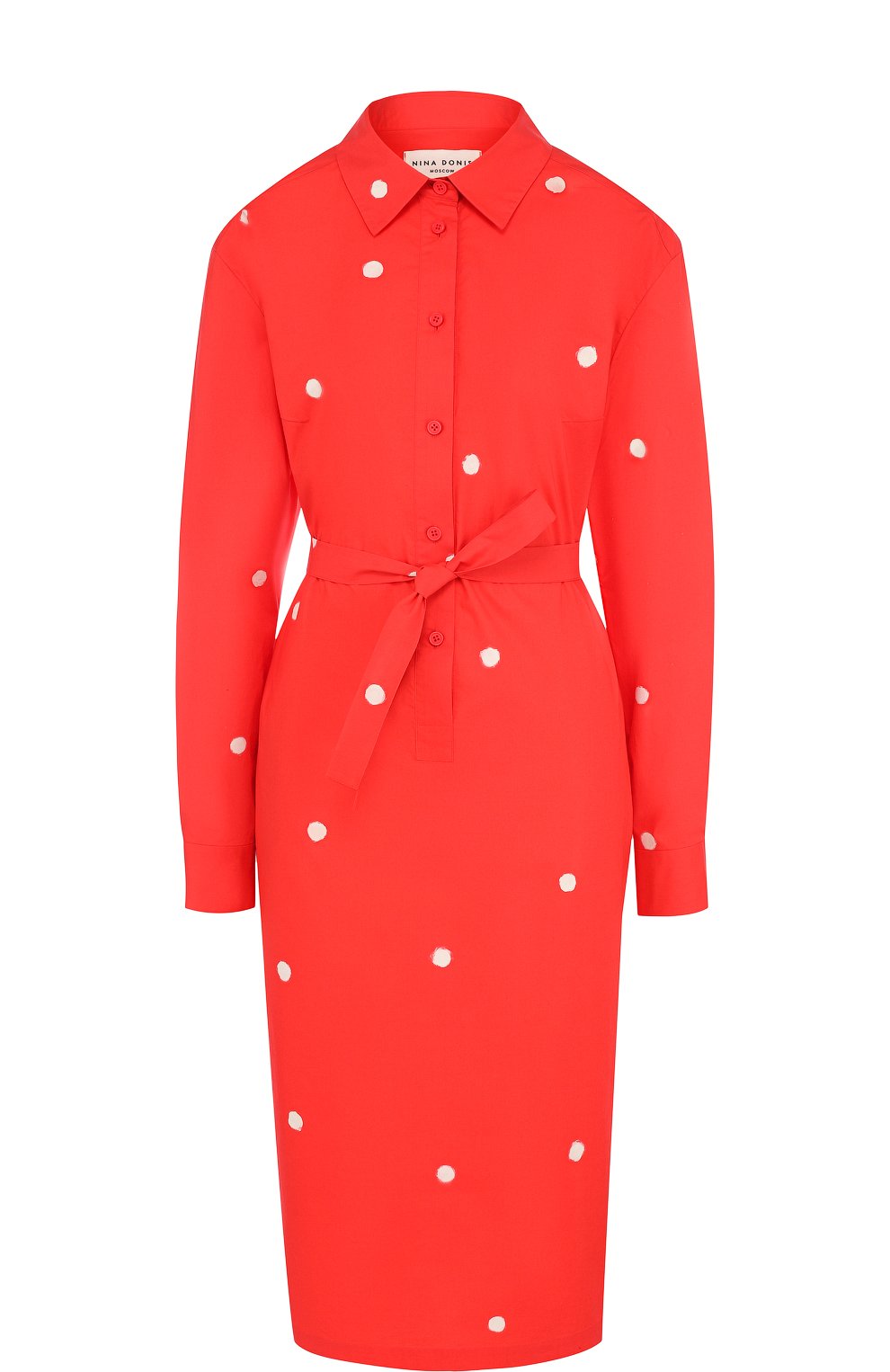 Хлопковое платье-рубашка с поясом в горох NINA DONIS, арт. 38ND35, фото 1