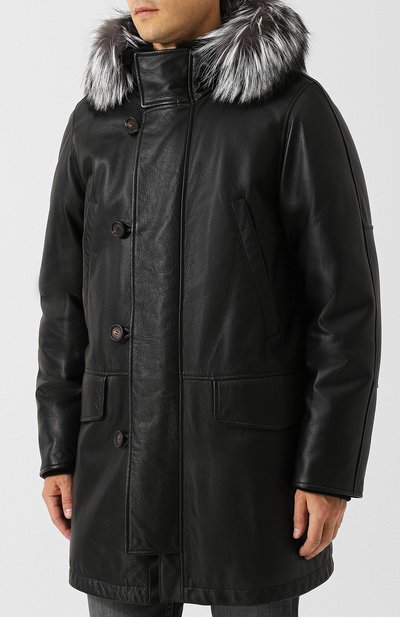 Кожаный пуховик с отделкой из нутрии и лисы BRIONI, арт. PUD40L/07714, фото 3