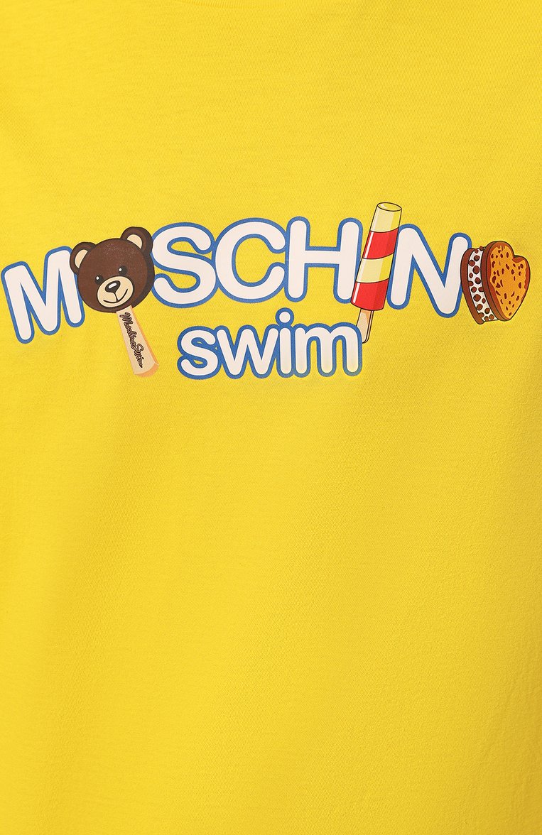 Мужская хлопковая футболка MOSCHINO желтого цвета, арт. A0713/9409 | Фото 5 (Длина (для топов): Стандартные; Материал внешний: Хлопок; Рукава: Короткие; Кросс-КТ: Пляж, Джерси; Принт: С принтом; Стили: Спорт-шик; Мужское Кросс-КТ: Футболка-одежда)