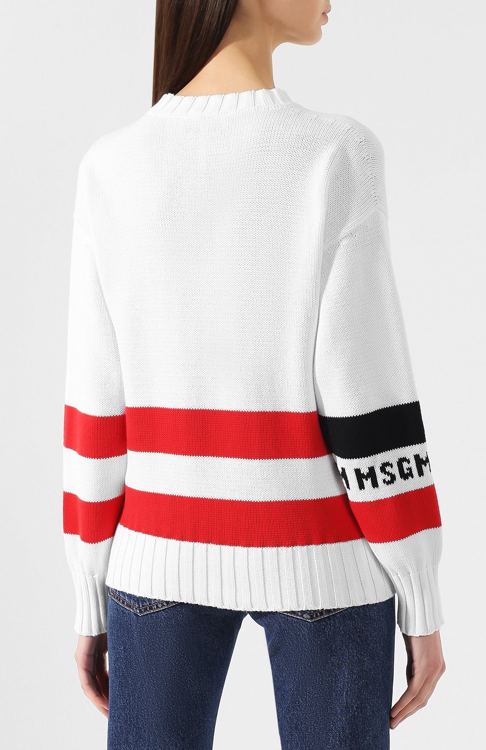 Хлопковый пуловер MSGM белого цвета по цене 26650 руб., арт. 2641MDM139 195251, фото 4 Хлопковый пуловер MSGM, арт. 2641MDM139 195251, фото 4