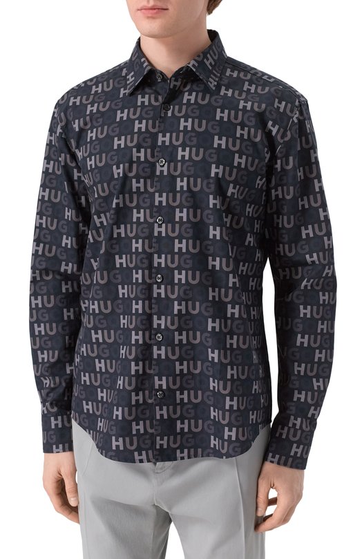 Хлопковая рубашка HUGO 50555775 Чёрный  50555775 Фото 3