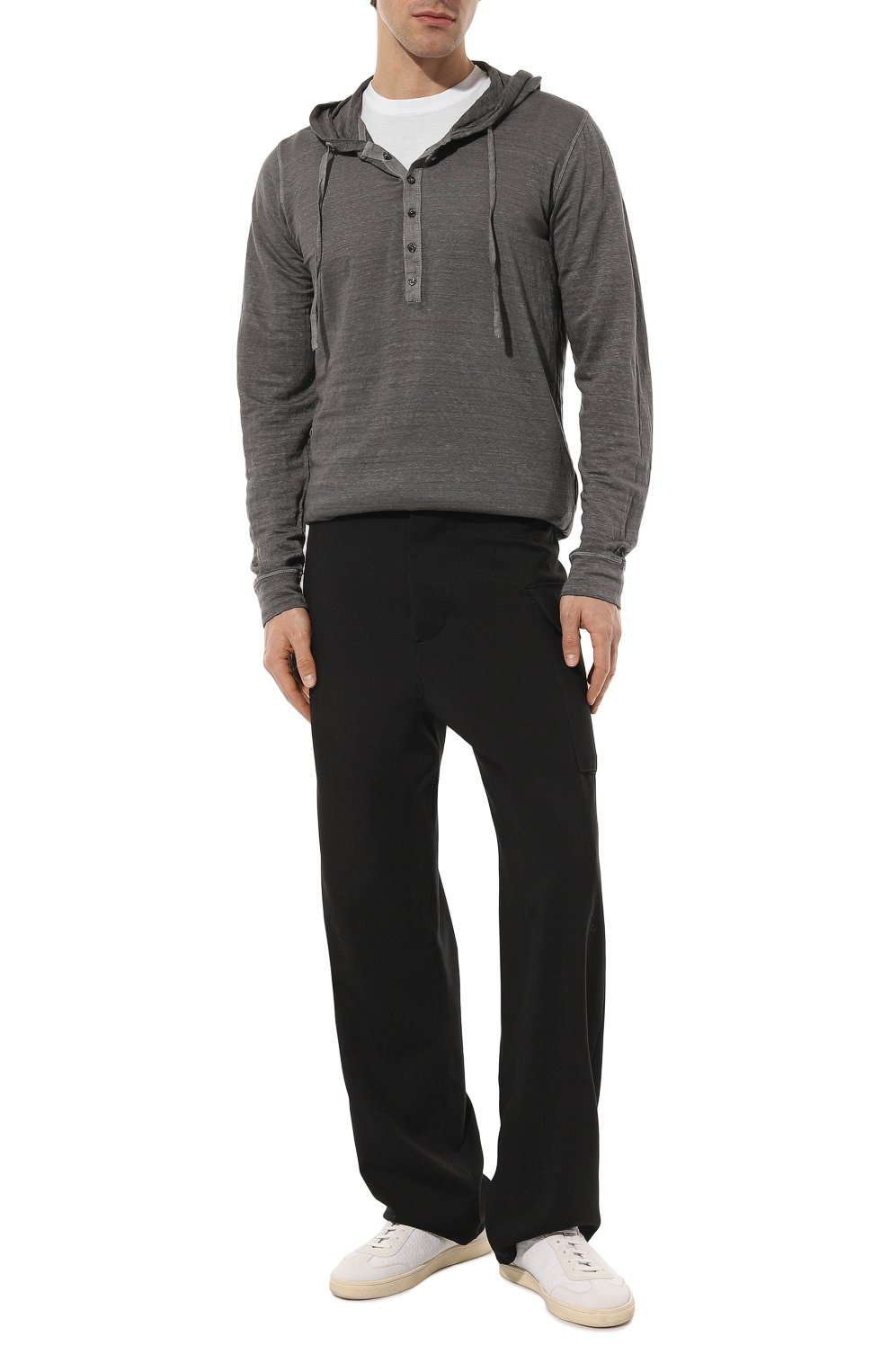 Льняной лонгслив-хенли 120% LINO темно-серого цвета по цене 26350 руб., арт. 31ALIM7553/000E908/S00, фото 2 Льняной лонгслив-хенли 120% LINO, арт. 31ALIM7553/000E908/S00, фото 2