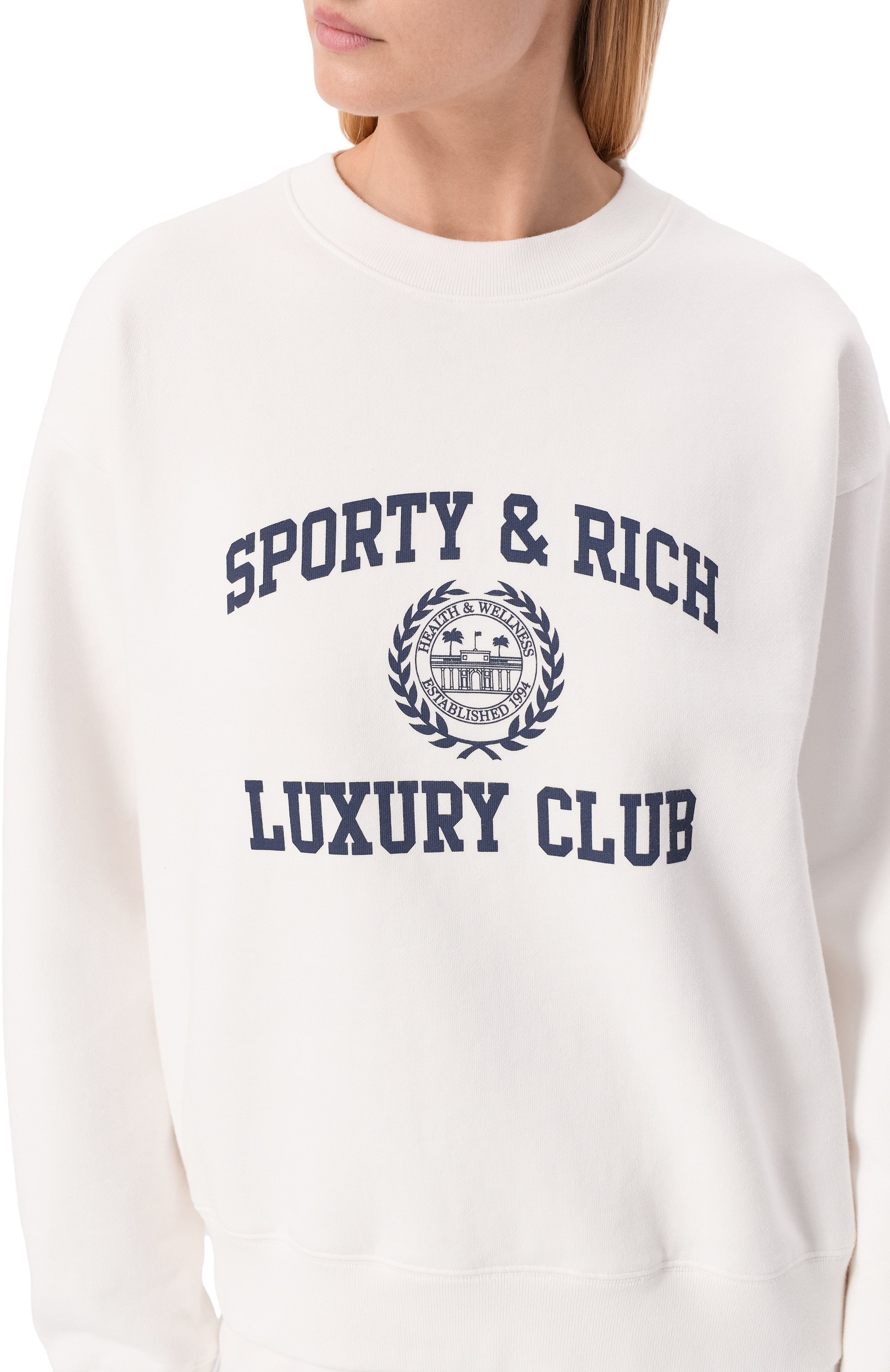 Хлопковый свитшот luxury club SPORTY AND RICH белого цвета по цене 33600 руб., арт. ST0997842WH01/S&R LUXURY CLUB CREWNECK, фото 5 Хлопковый свитшот luxury club SPORTY AND RICH, арт. ST0997842WH01/S&R LUXURY CLUB CREWNECK, фото 5