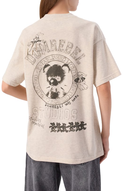Хлопковая футболка DOMREBEL VARSITY BEAR T-SHIRT Кремовый  VARSITY BEAR T-SHIRT Фото 4