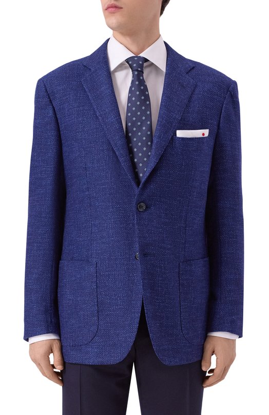Пиджак из шерсти и шелка Kiton UG81K0170E03 Синий  UG81K0170E03 Фото 4