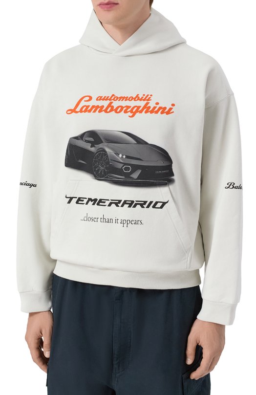 Хлопковое худи Balenciaga x Automobili Lamborghini Balenciaga 767877/TSVT9 Кремовый  767877/TSVT9 Фото 3