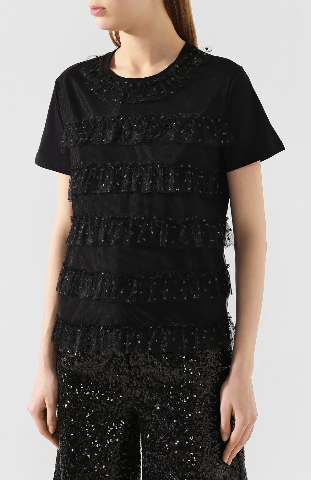 Хлопковая футболка REDVALENTINO черного цвета по цене 26200 руб., арт. TR3MG05F/4VA, фото 3 Хлопковая футболка REDVALENTINO, арт. TR3MG05F/4VA, фото 3