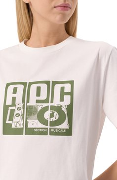 Женская хлопковая футболка A.P.C. белого цвета, арт. C0BQX-M26485 | Фото 5 (Длина (для топов): Стандартные; Материал сплава: Проставлено; Рукава: Короткие; Драгоценные камни: Проставлено; Принт: С принтом; Стили: Кэжуэл; Материал внешний: Хлопок)