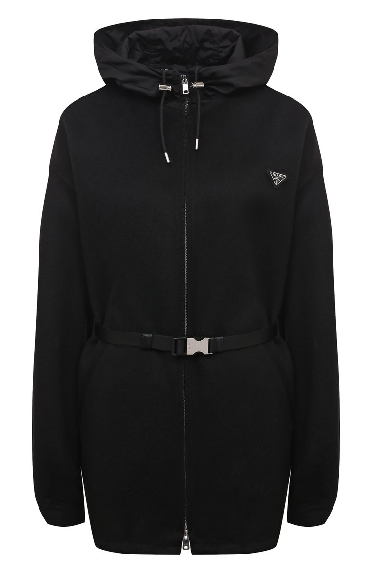 Женская шерстяная куртка PRADA черного цвета, арт. P609PH-1ZWN-F0002-221 | Фото 1 (Рукава: Длинные; Материал внешний: Шерсть; Длина (верхняя одежда): Короткие; Кросс-КТ: Куртка, Легкие; Стили: Кэжуэл)