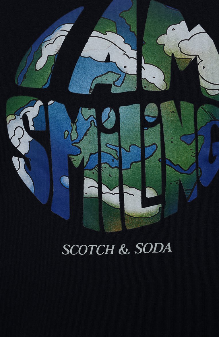 Детская хлопковая футболка SCOTCH AND SODA темно-синего цвета, арт. 167659-22-FWBM-D51 | Фото 3 (Материал внешний: Хлопок; Рукава: Короткие; Мальчики Кросс-КТ: Футболка-одежда; Нос: Не проставлено; Региональные ограничения белый список (Axapta Mercury): Не проставлено)